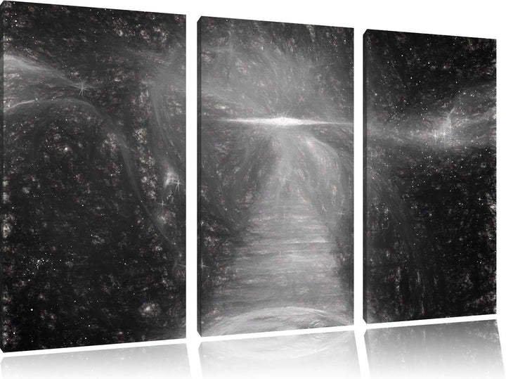 Pixxprint Kosmische Treppe in die Galaxies Kunst Kohle Effekt 3-Teiler Leinwandbild 120x80 Bild auf