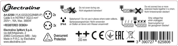 Electraline 62580 Professionelle Steckdosenleiste/Verlängerung für den Aussenbereich, CEE-Stecker,4-