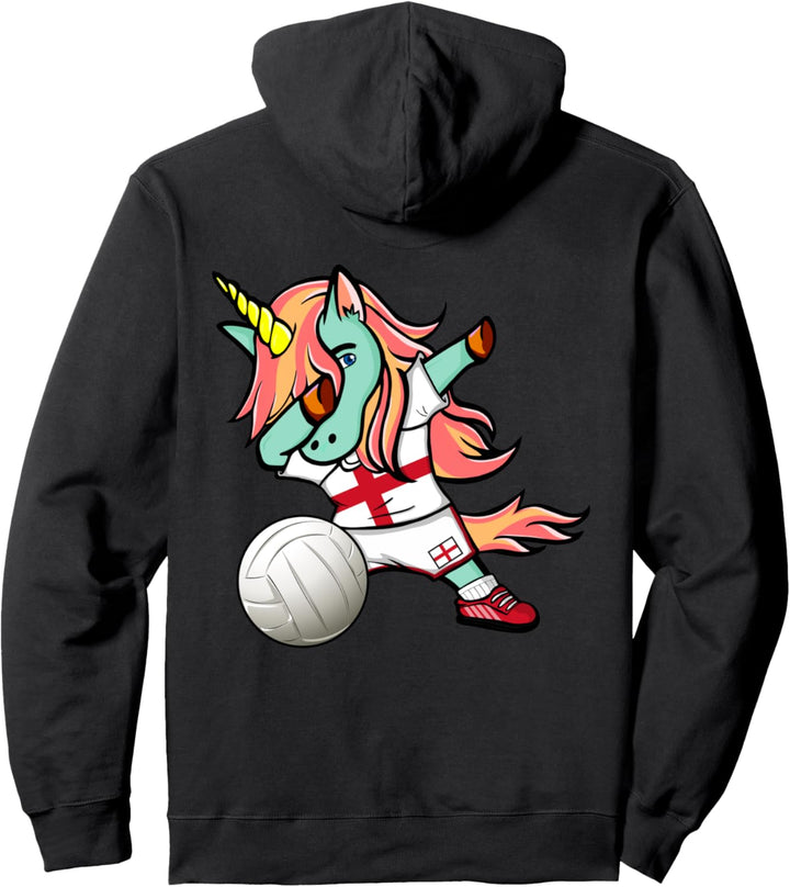 Lustiger Dabbing Einhorn England Volleyball Englische Flagge Pullover Hoodie