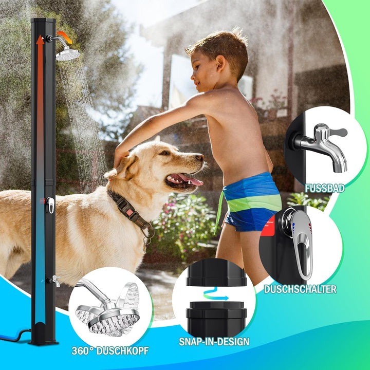 Herrselsam Solardusche 35 Liter inkl. Schutzhaube，Solar Gartendusche Pooldusche Regendusche Aussendu