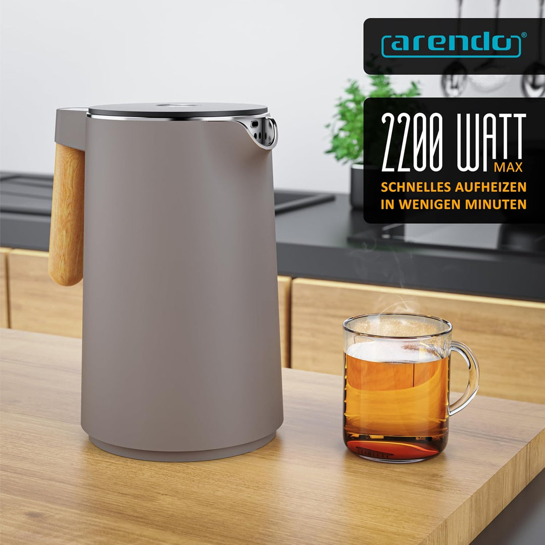 Arendo - Wasserkocher Edelstahl mit Temperatureinstellung - 45°C-100°C - 1.5 Liter - Doppelwand - BP