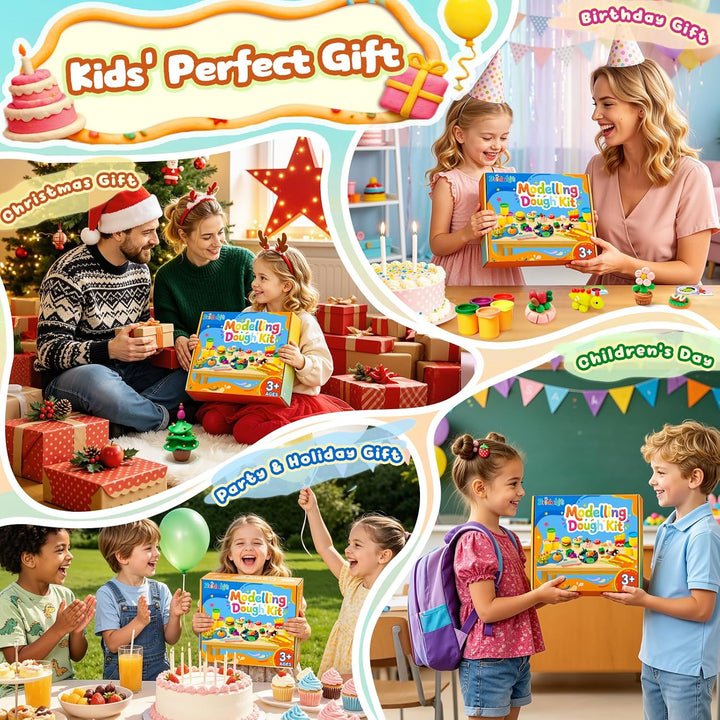 16 Farben Knete Set für Kinder ab 3 Jahren, Ungiftig &amp; Weich (50g/Dosen) | 5 Knete Zubehör, 10 Kreat