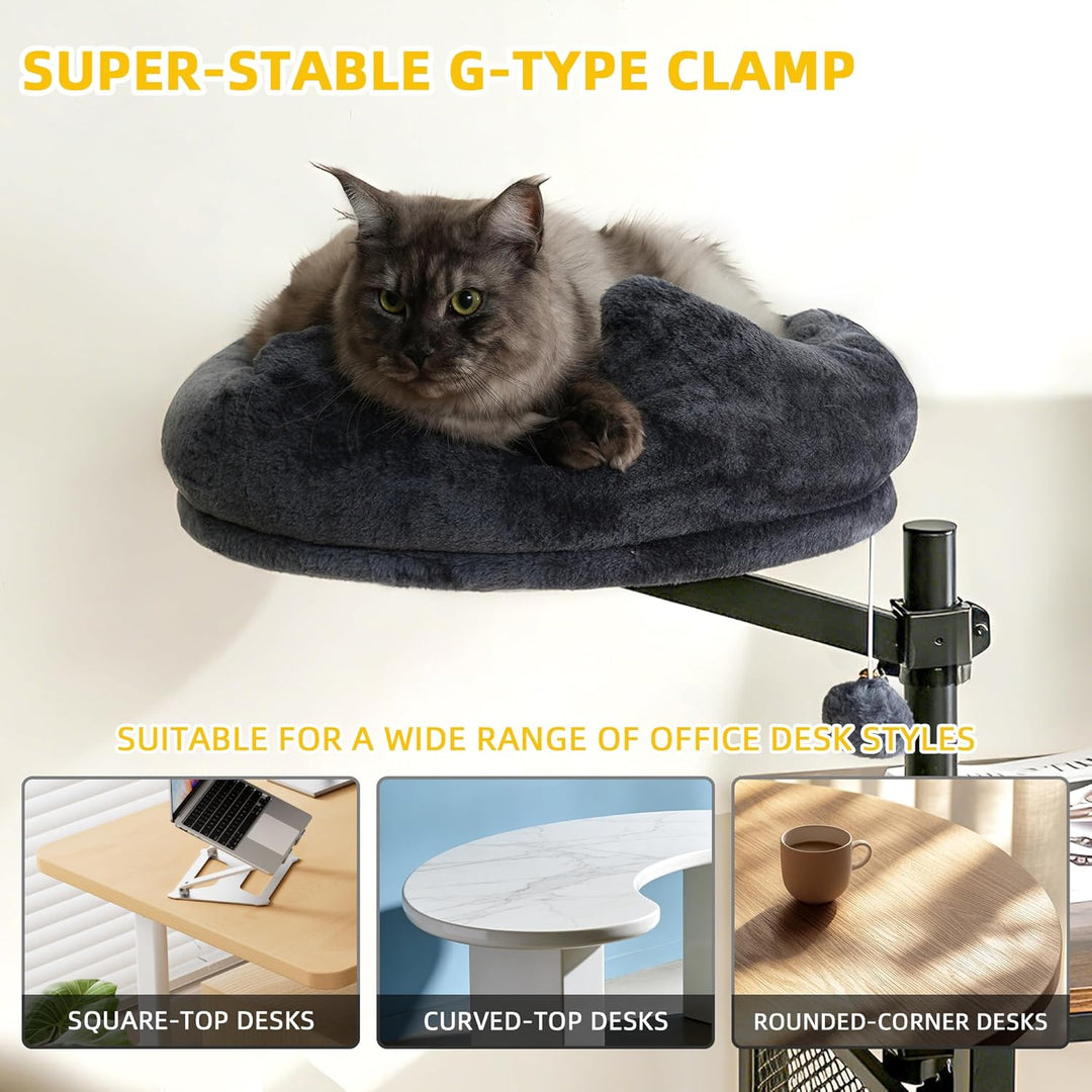 Katzenbett Schreibtisch, 360° Drehung Hängebett für Katzen Bohrfrei &amp; Höhenverstellbar, Katzenhängem
