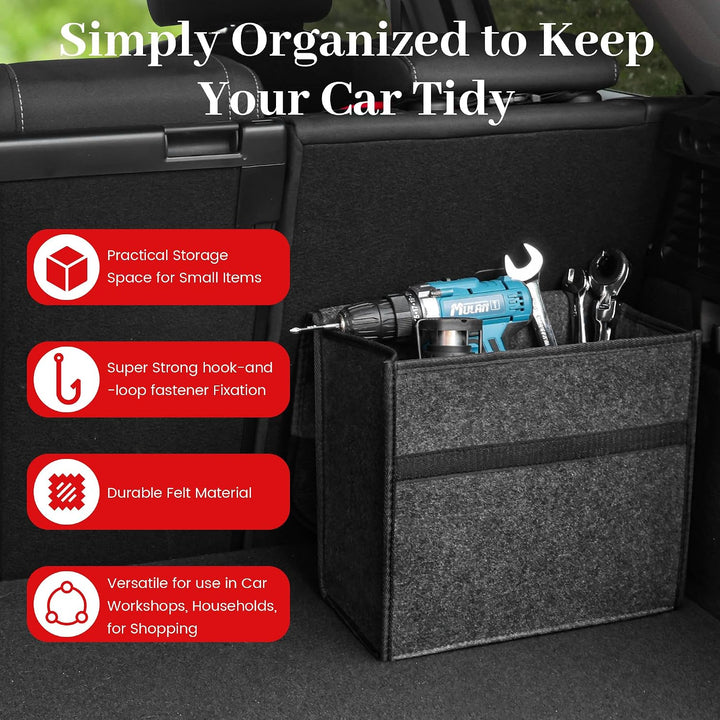 Auto Organizer Toolbag, Kofferraum Organizer aus Filz mit Klett Fixierung, Auto Zubehör für Werkzeug