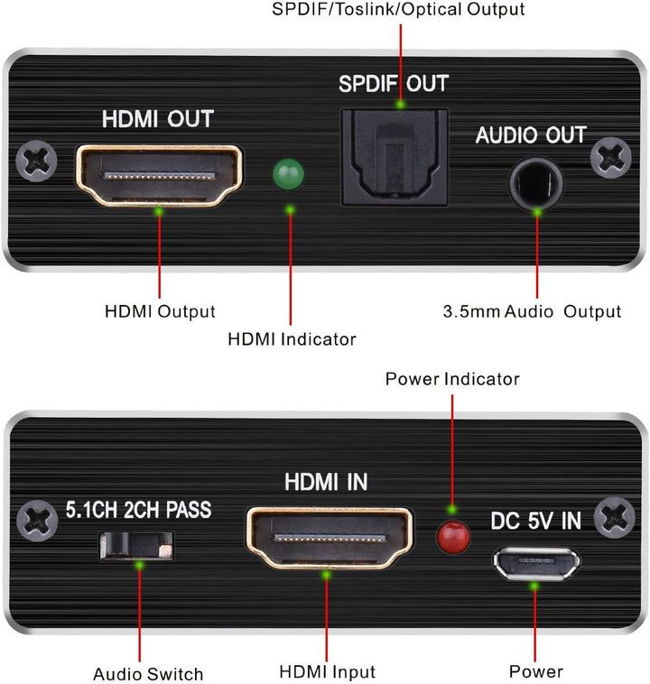 Tendak HDMI Audio Extractor, HDMI Audio Splitter 4K HDMI zu HDMI SPDIF TOSLINK Optical und 3,5mm Ste