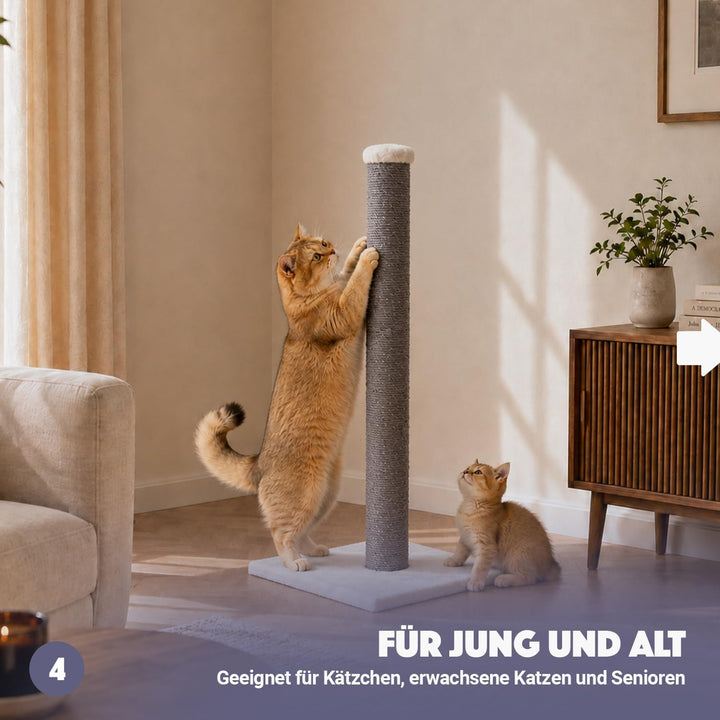 Petrebels Kratzsäule mit 90 cm Sisalstamm, Kratzstamm Maine 90, Off-White | extra stabil, platzspare