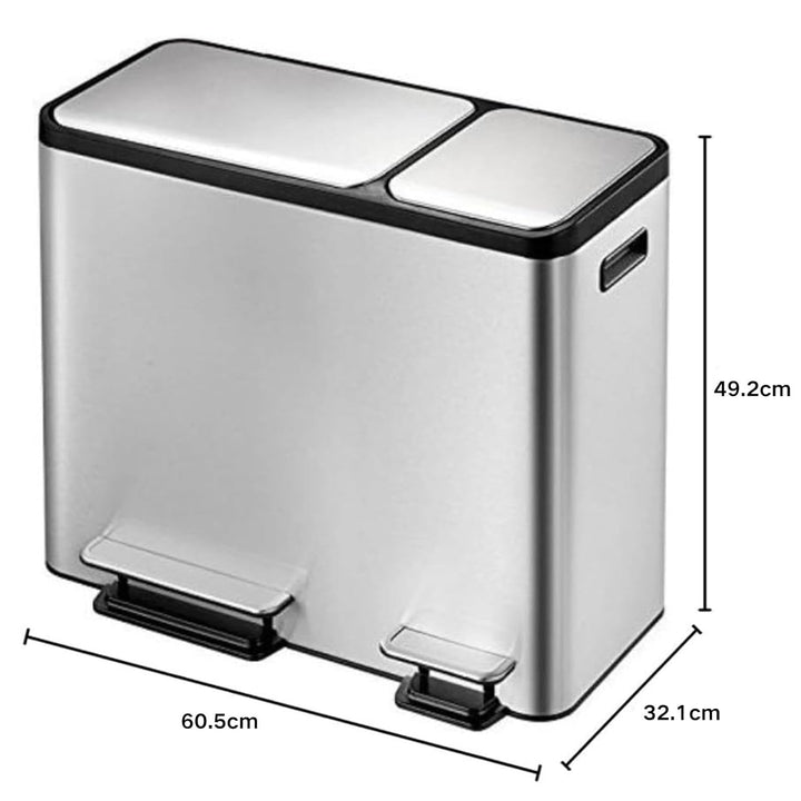 EKO Ecocasa Tretmülleimer Mülltrennsystem 30L + 15L (32,1 x 60,5 x 49,2 cm, Dämpfer-System, Fingerab