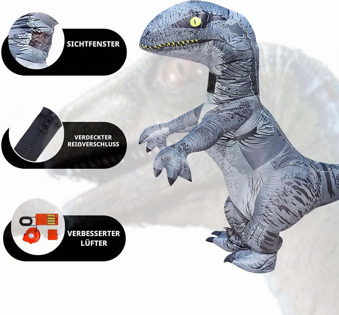 PARAYOYO Aufblasbare Kostüm Dino Kostüm Erwachsene Dinosaurier Kostüm Velociraptor Kostüm Halloween