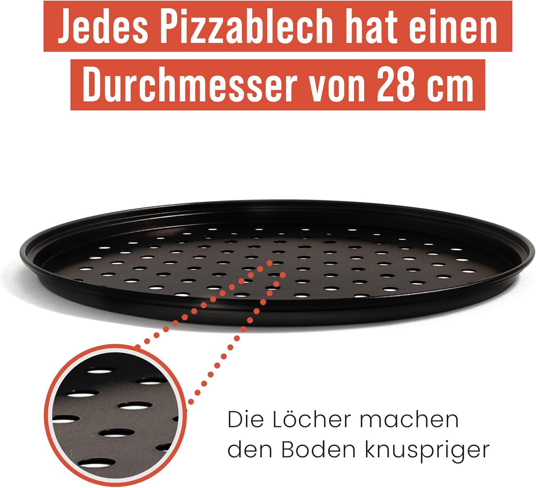 Chef Pomodoro Pizzablech – Pizzablech Rund – Pizza Blech – 3er Set - antihaft gelochte Pizzapfanne a