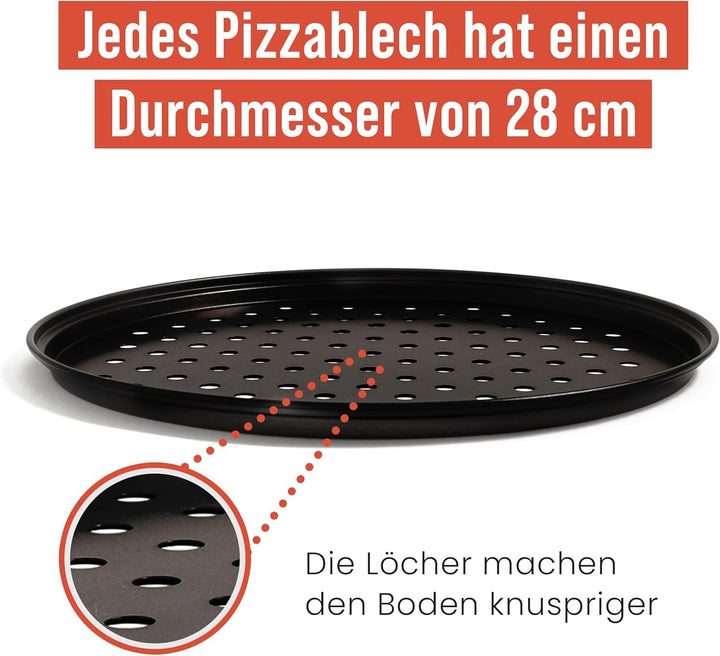 Chef Pomodoro Pizzablech – Pizzablech Rund – Pizza Blech – 3er Set - antihaft gelochte Pizzapfanne a