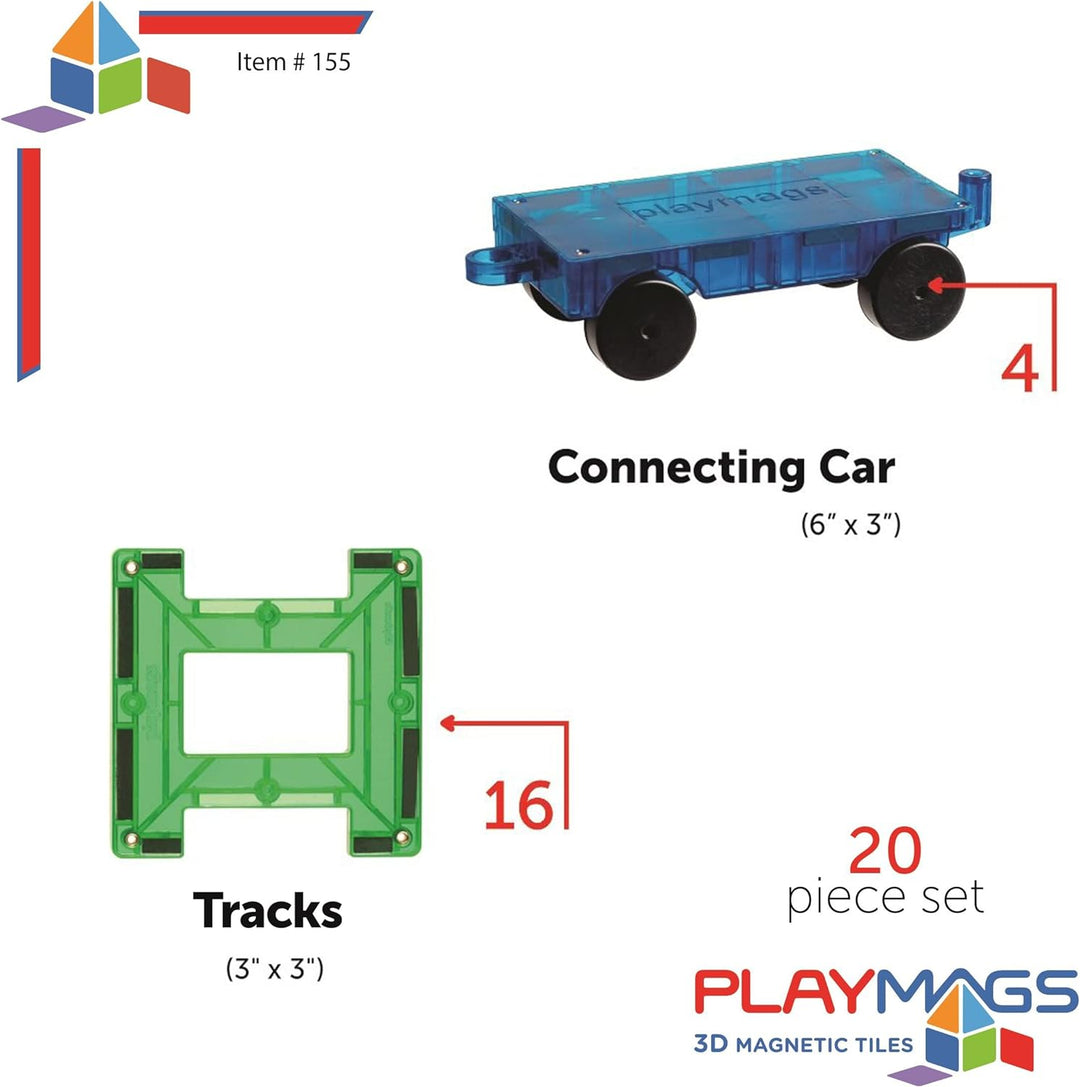 Playmags 20 Stück Train Set: Jetzt mit stärkeren Magneten, Robust, Super-Durable mit Vivid Clear-Col
