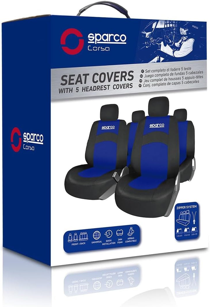 SPARCO SPCS402BL Schonbezüge-Kompletteset von 5 Kopfstützen, Schwarz/Blau