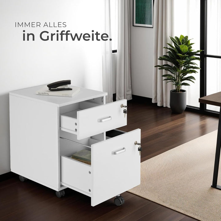 tectake® Rollcontainer mit Schubladen, Aktenschrank abschliessbar, Kommode mit Schubladen, Rollwagen