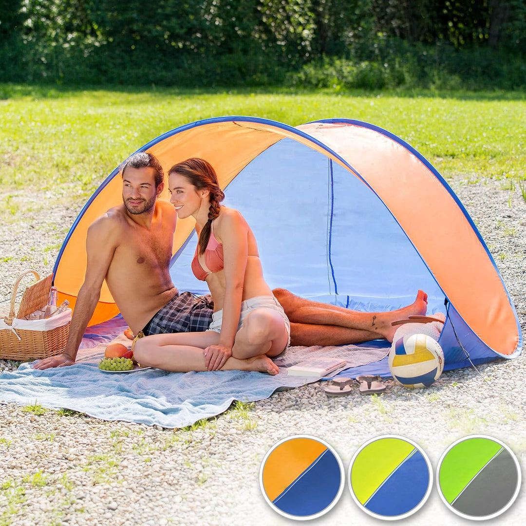 tectake® Strandmuschel Pop Up Zelt 2 Personen, Wurfzelt 220x120x100cm, Strandmuschel UV Schutz, Wind