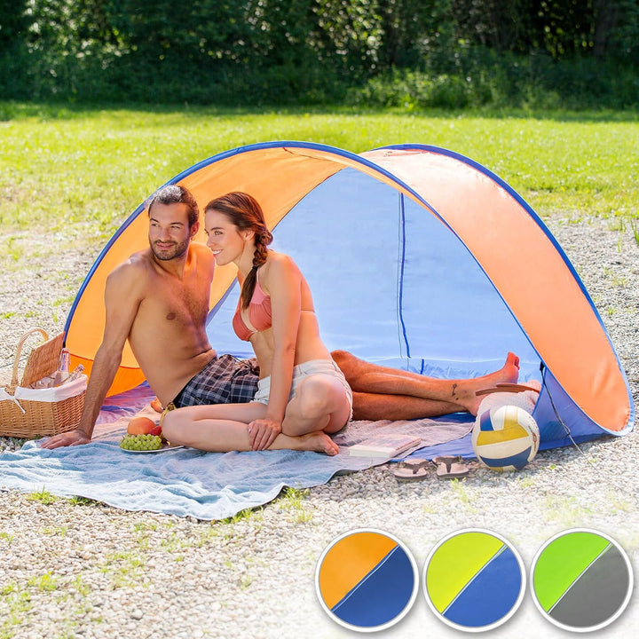 tectake® Strandmuschel Pop Up Zelt 2 Personen, Wurfzelt 220x120x100cm, Strandmuschel UV Schutz, Wind