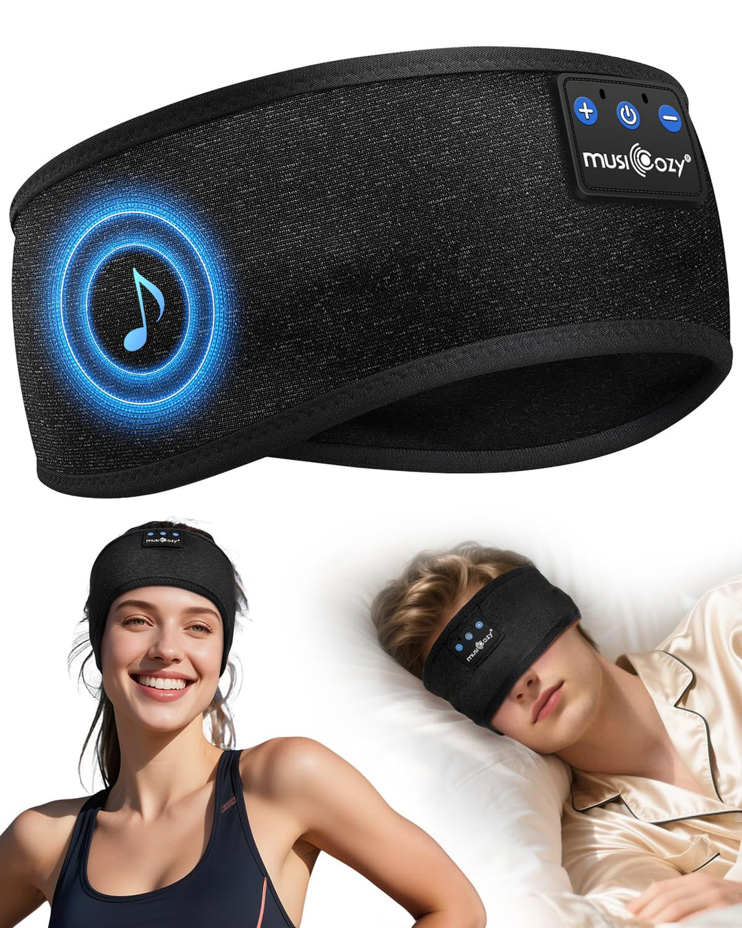 MUSICOZY Schlafkopfhörer Bluetooth, Schlaf Kopfhörer Stirnband Schlaf-Ohrhörer Headband Kabellos Spo