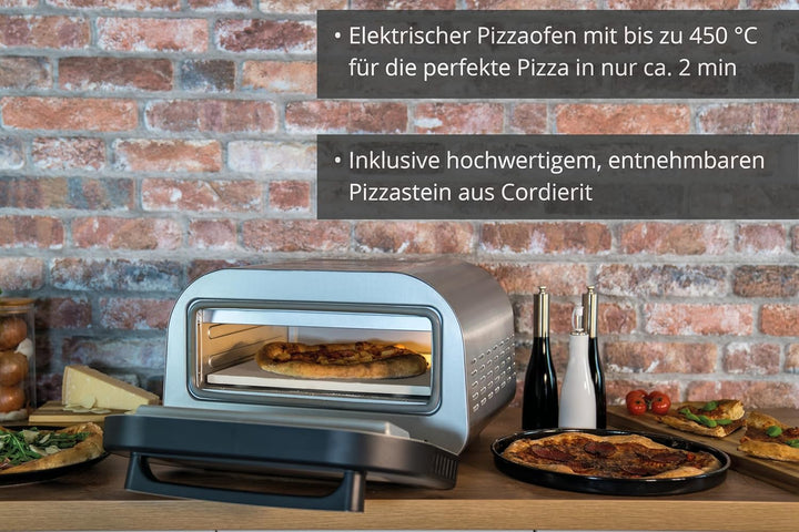 Unold Luigi Pizzaofen elektrisch 450 °C mit Pizzastein & Pizzaschieber Aluminium – Digitaler Pizzaof