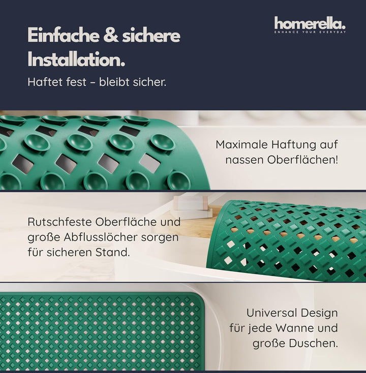 homerella® Badewannenmatte rutschfest 88x39cm, INKL. HAKEN, Rutschfeste Badematte BPA frei, Duschmat