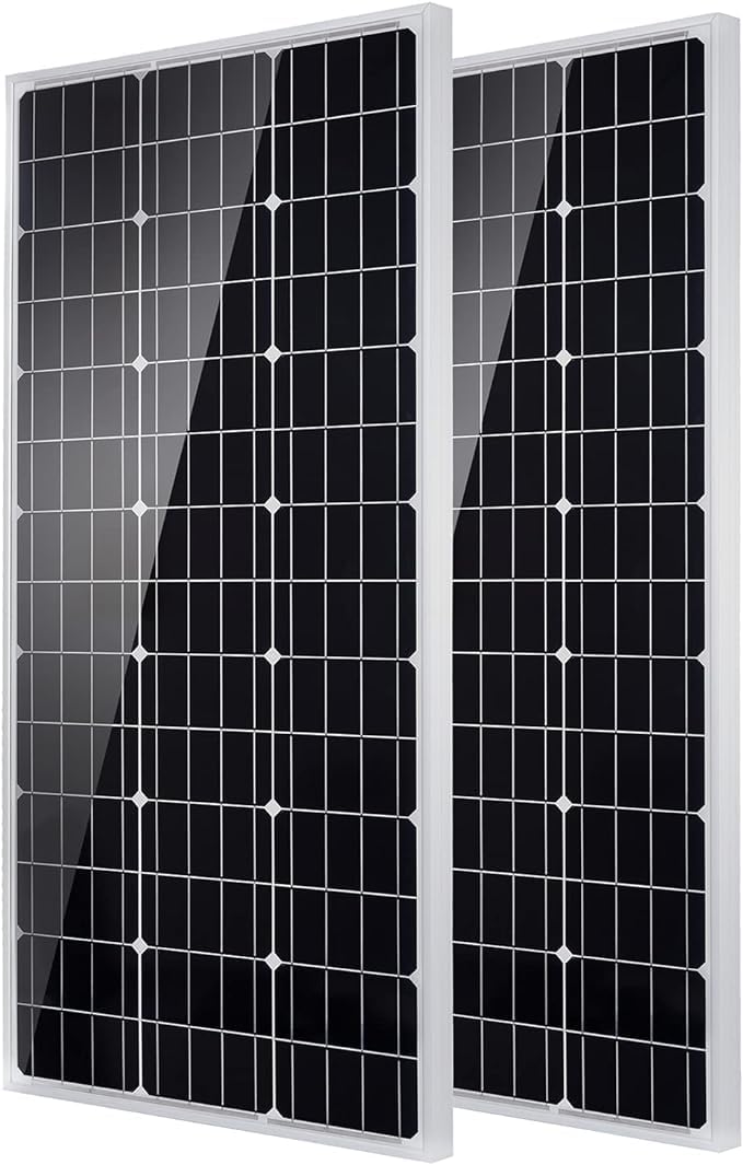 Topsolar 2PCS 100W Monocrystalline Solar Panel, 200 Watt, Ideal for Off Grid PV System on Motorhome,