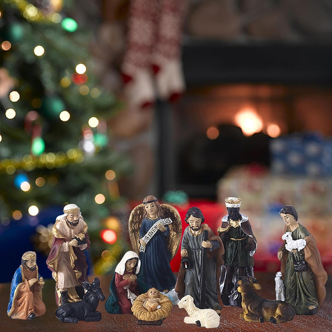 Gcroet Weihnachtsgeburt setzt mit Figuren Harz Krippe Szene Weihnachtsverzierung Lebendige realistis