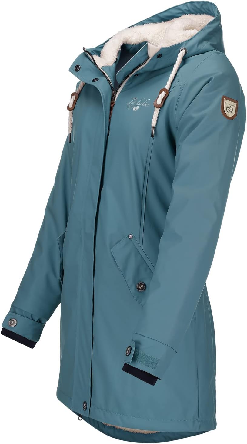 Dry Fashion Damen Regenmantel Malmö - Frauen Regenjacke Jacke mit Kapuze Lang Winddicht Wasserdicht