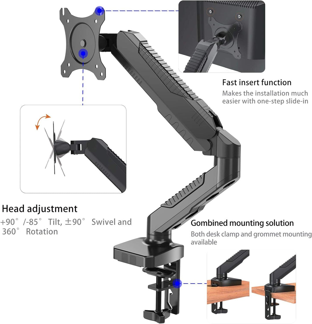 HFTEK Monitor Halter Tischhalterung für Bildschirme 15 bis 34 Zoll (6,5 kg) mit VESA 75/100 (HF12GMC