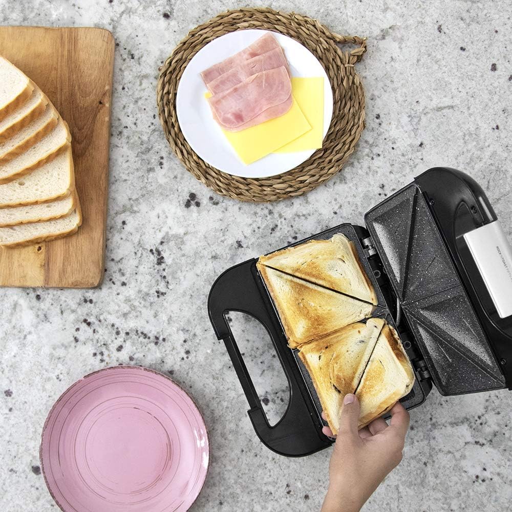 Cecotec Sandwichmaker Rock'nToast Deep Classic, 1000 W, grössere Breite, dreieckige Platten, gleichm