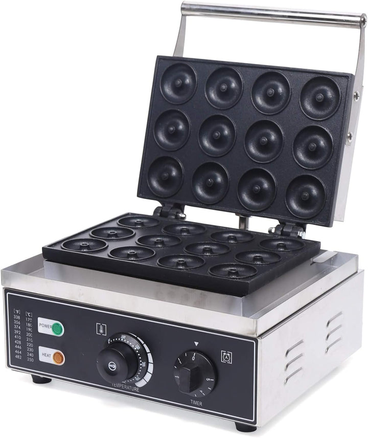 Elektrischer Donutmaker, 1550W Edelstahl Kommerzielle Donutmaschine 12 Slots Donut Maschine, 50-300℃