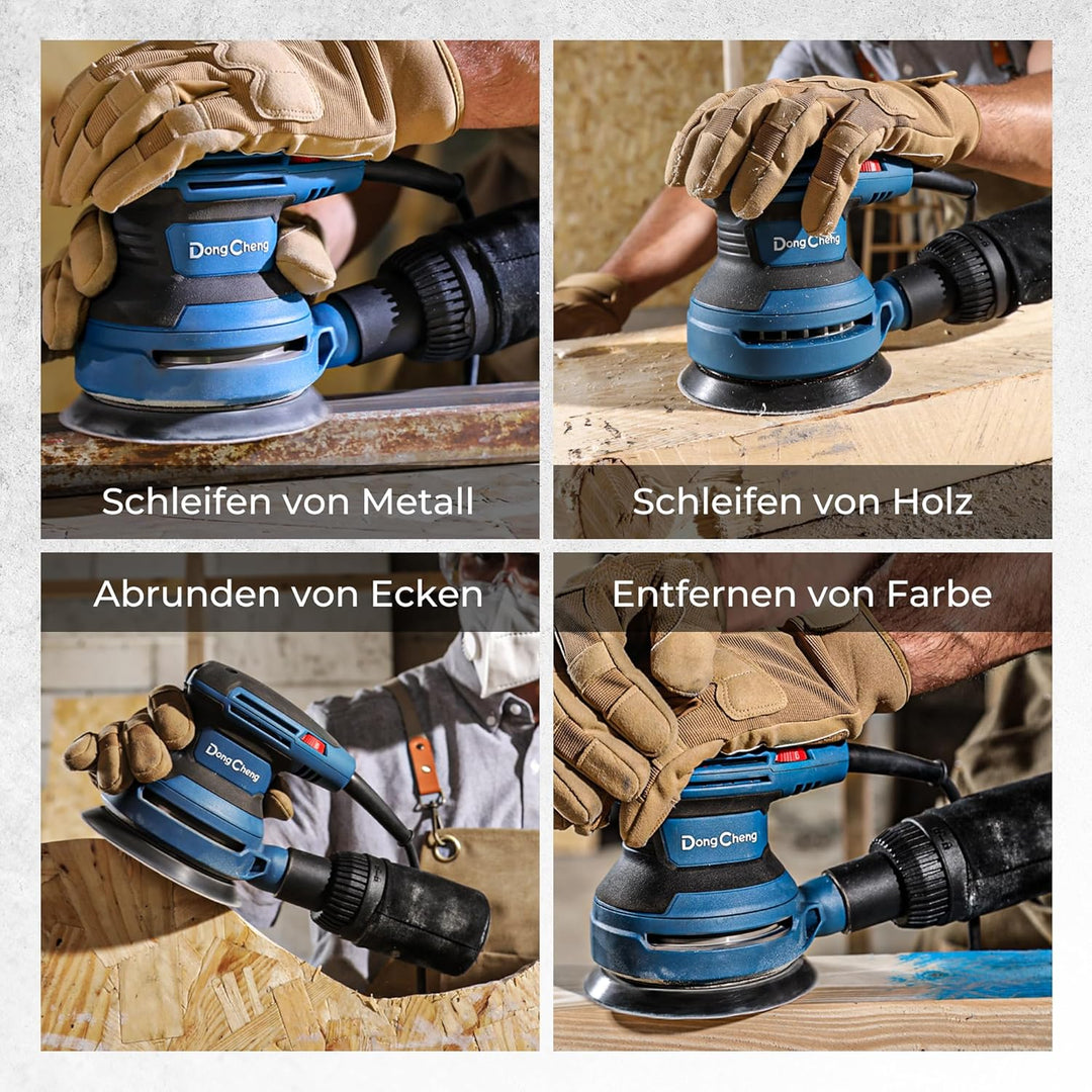DongCheng Exzenterschleifer 380W, 125mm Schleifmaschine, 6 Geschwindigkeiten 8,000-12,800 U/min mit