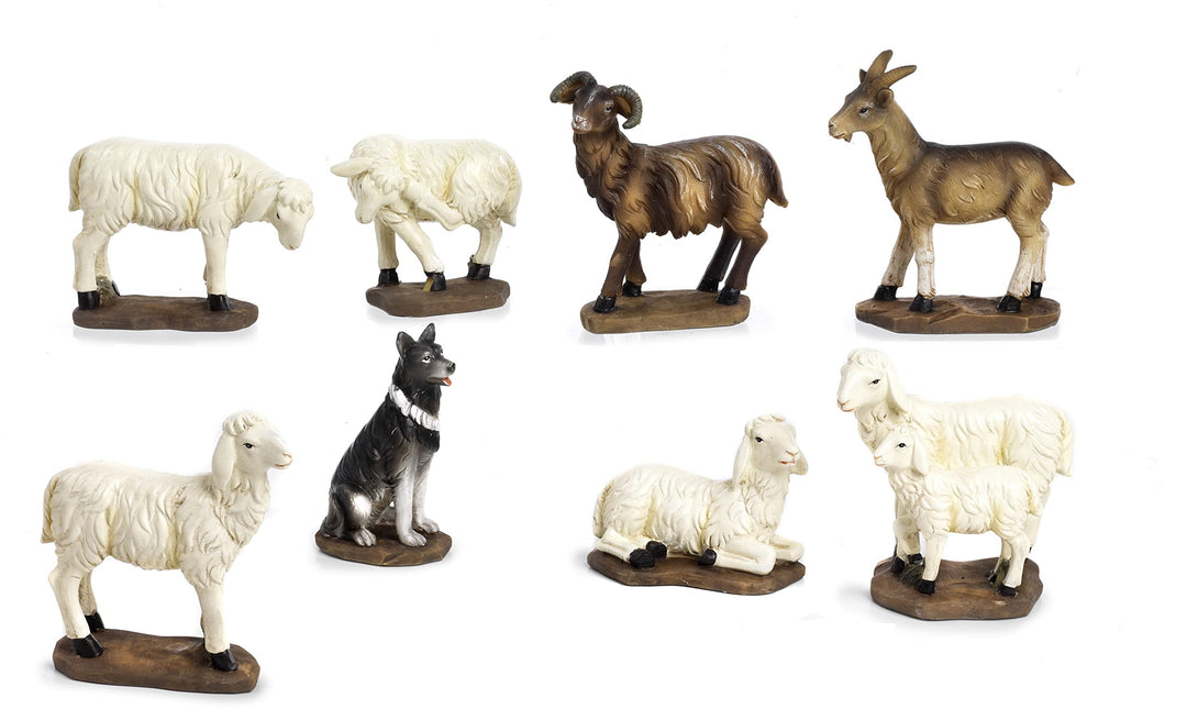 PABEN Set mit 8 Tierfiguren für Krippe, aus Kunstharz, Höhe 3 cm