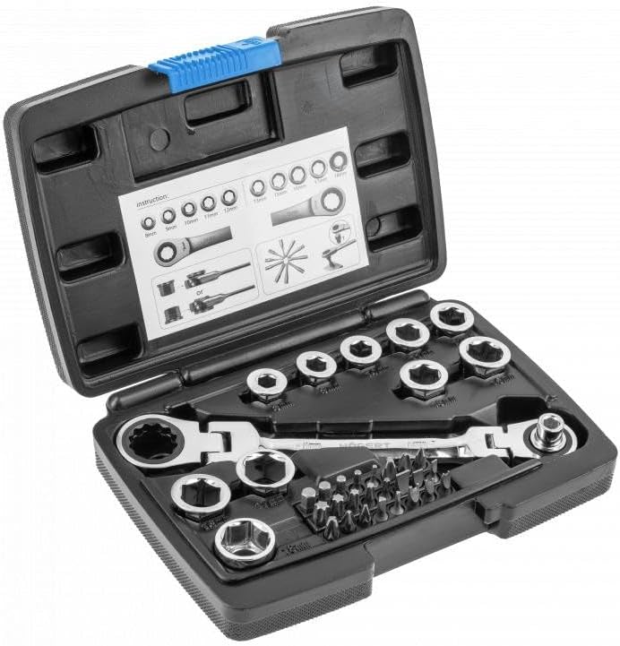 Högert Technik - Werkzeugsatz - Ratschenringschlüssel mit Gelenk und Steckschlüssel - Ratschenschlüs