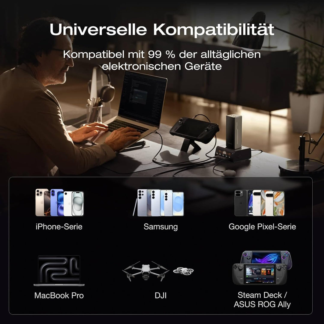 EcoFloW Rapid Pro Laptop Powerbank 20000mAh, 230W Power Bank mit 60cm ausziehbarem Kabel, 3 USB-C Po