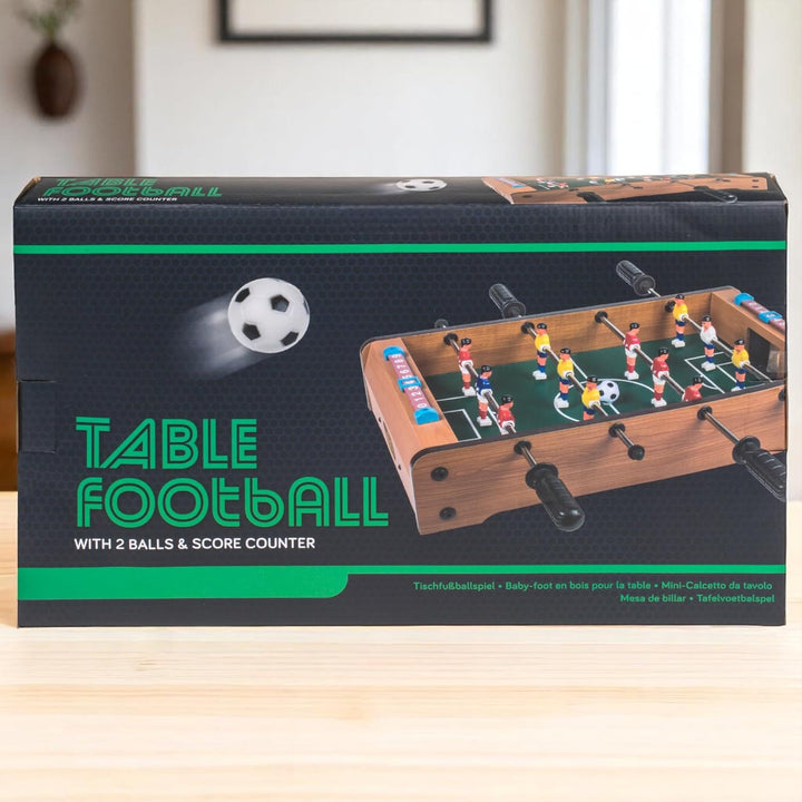 MIJOMA Tischfussballspiel aus Holz – Mini-Kicker für Kinder & Erwachsene, mit 2 Bällen & Torzähler –
