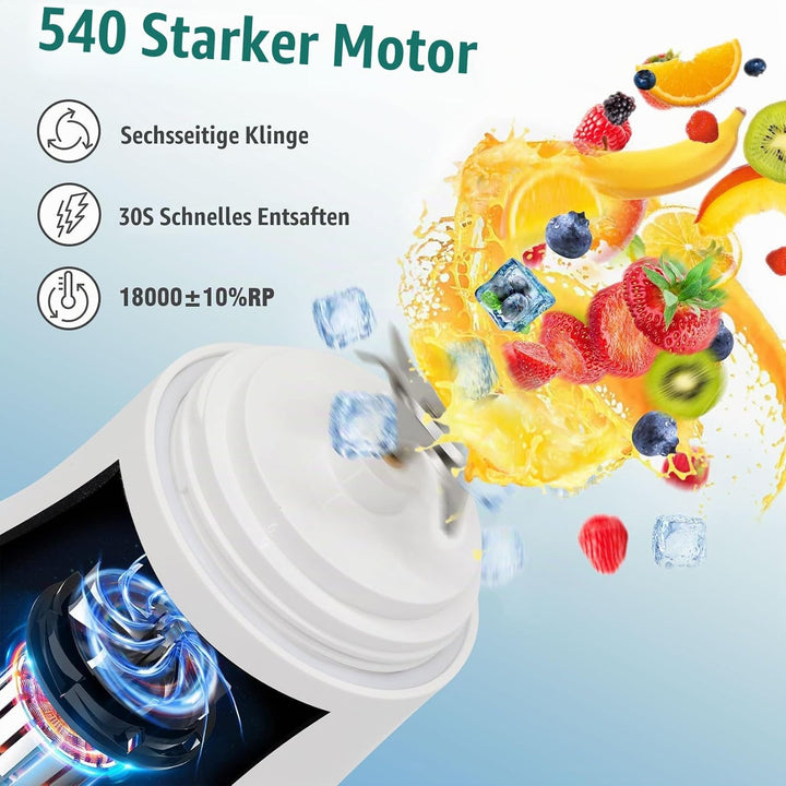 Idota Tragbarer Mixer 600ml Smoothie Maker to Go, Tragbarer Entsafter mit 6 Klinge und USB Wiederauf