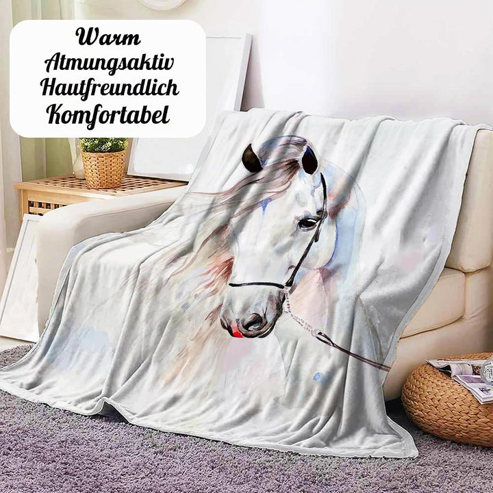 Pferd Kuscheldecke Flanell Decke Fleecedecke Flauschig Weich und Warme,3D Pferd Wohndecke Sofadecke