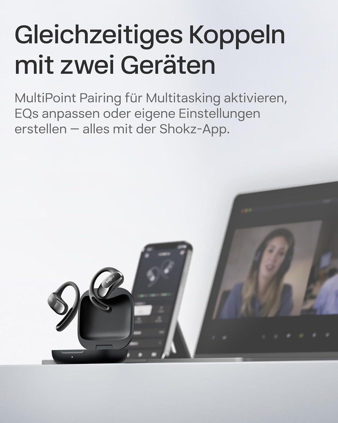 SHOKZ OpenFit Air Open-Ear-Kopfhörer, True Wireless Bluetooth-Ohrhörer mit Mikrofon, Ohrhörer mit Ai