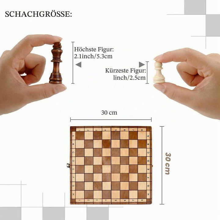 Syrace Schachspiel Schach Schachbrett aus Holz für Kinder und Erwachsene, Zusammenklappbar, Handgefe