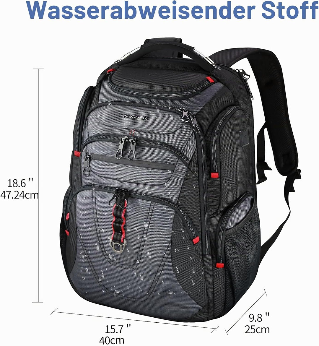KROSER Laptop Rucksack Herren 17,3 Zoll Business Reiserucksack Handgepäck Wasserdicht mit Hartgeschä