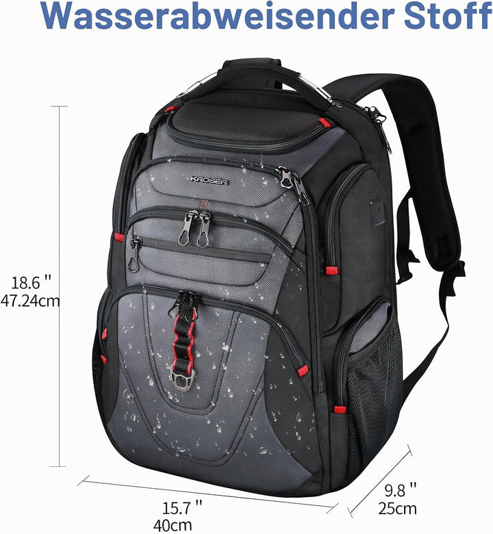 KROSER Laptop Rucksack Herren 17,3 Zoll Business Reiserucksack Handgepäck Wasserdicht mit Hartgeschä
