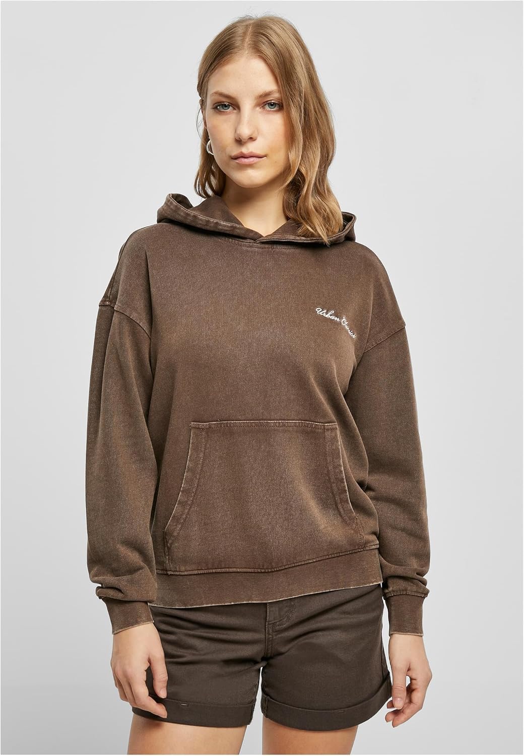 Urban Classics Damen Ladies Small Embroidery Terry Hoody S Brown, S Brown