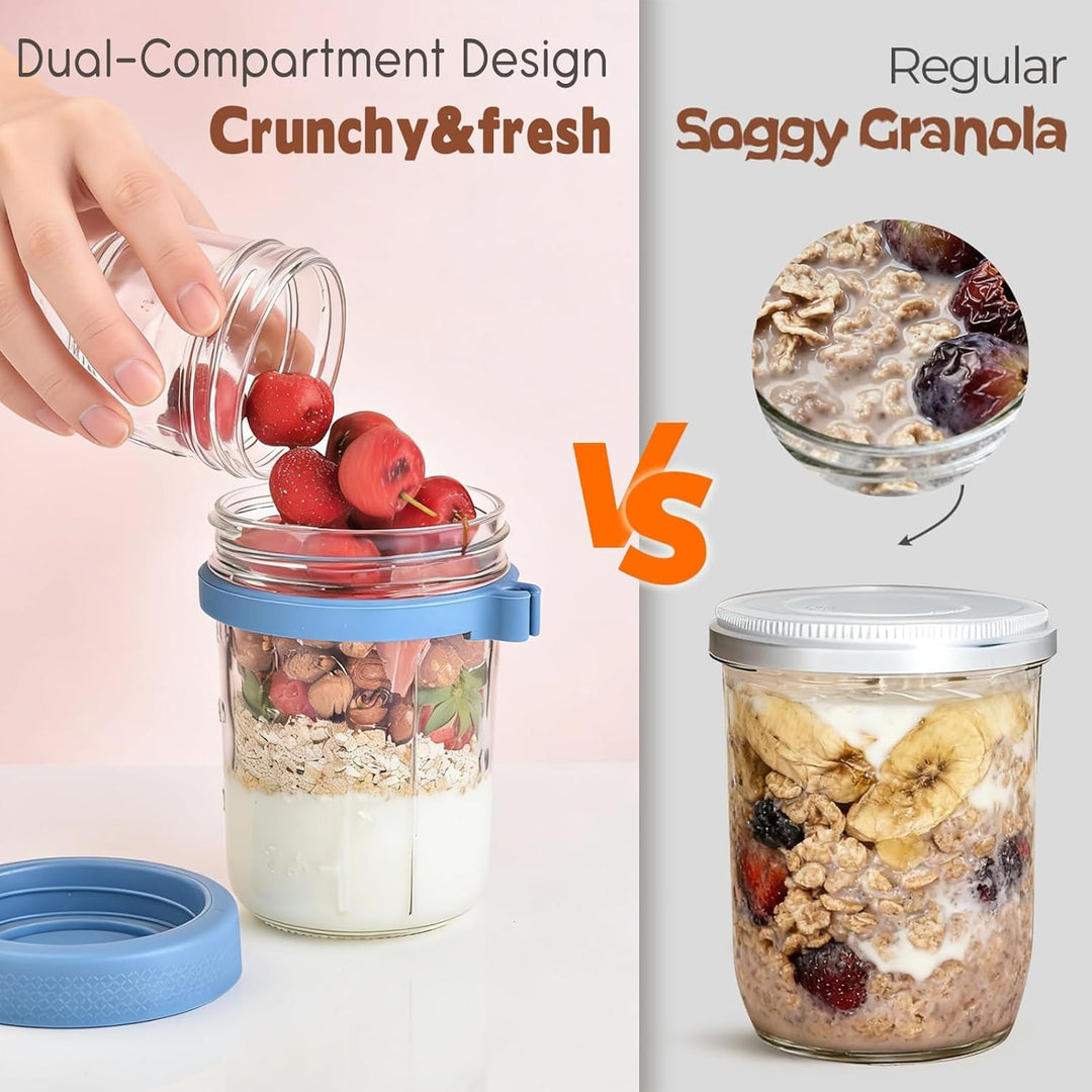 VITEVER 4er Overnight Oats Gläser, 16 oz Doppelwandige Joghurt-Parfait-Becher mit Deckel, Glasbehält