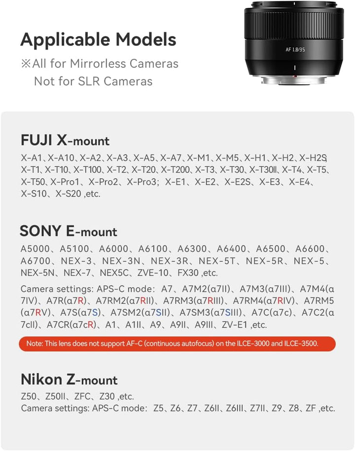 TTartisan AF 35mm F1.8 II Objektiv für Sony, APS-C Autofokus Objektiv E Mount, Leichtes Design Kompa