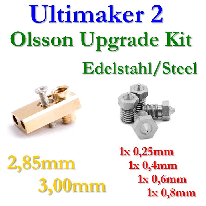 Olsson Steel Kit - Messing Block, 4 Edelstahl-Düsen 2,85mm & 3,00mm geeignet kompatibel für Ultimake