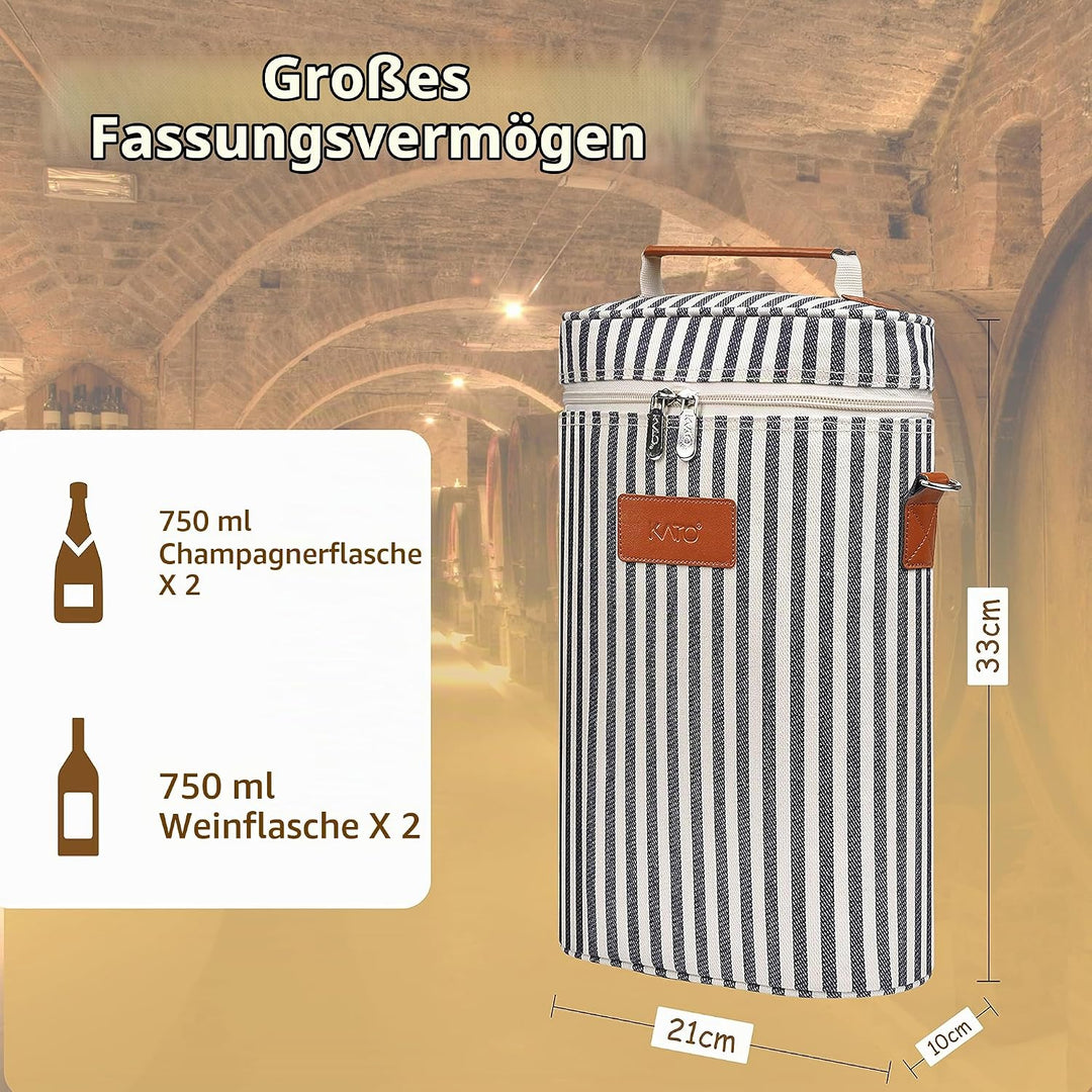 Kato Tirrinia 2 Flaschen-Eisbeutel, isolierter Weinbeutel, tragbarer Wein-Eisbeutel mit Gurt für Pic