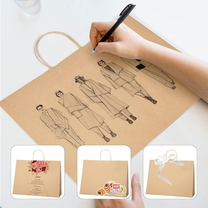 Switory 50 Stk Papiertüten, 41 x 15 x 30 CM Geschenktüten Gross Braun Kraftpapiertüte mit Henkel zum