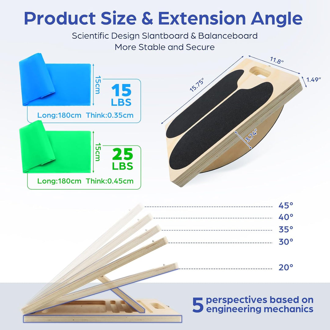 2-in-1 Balance Board & Schrägbrett – Holz Wadendehner Stretch Board für Calf Stretching, Mobilitätst