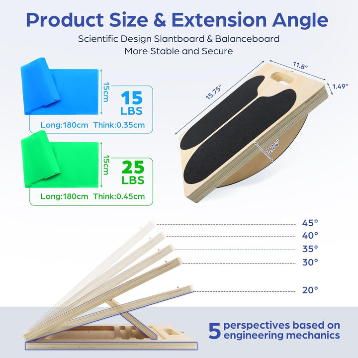 2-in-1 Balance Board & Schrägbrett – Holz Wadendehner Stretch Board für Calf Stretching, Mobilitätst