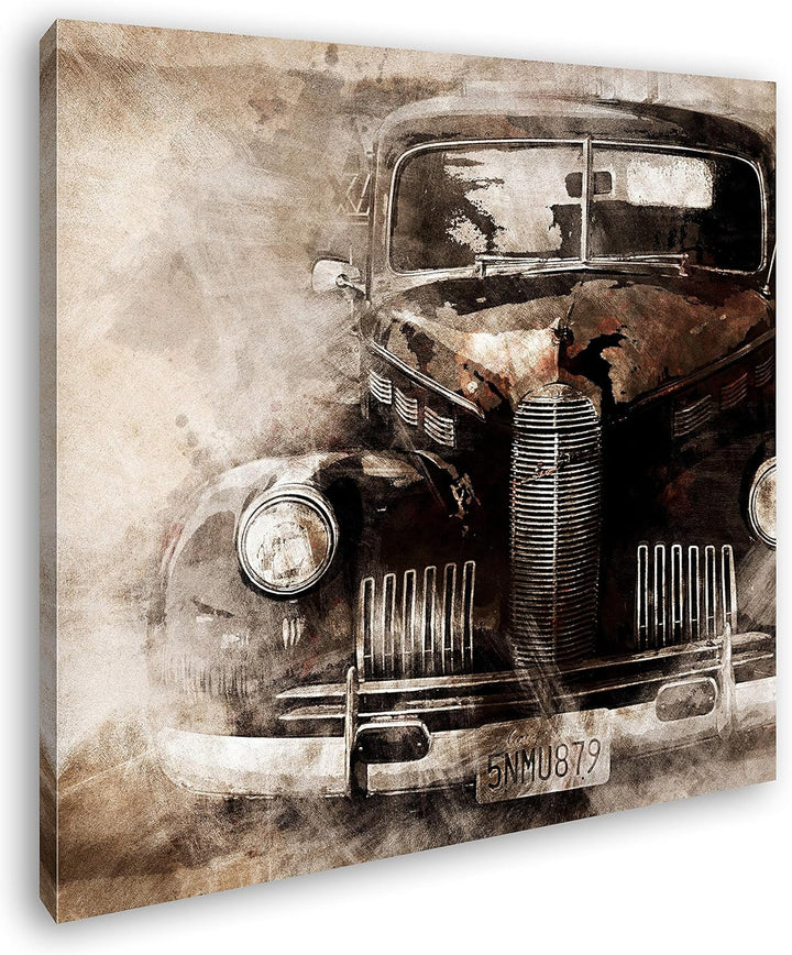 deyoli gezeichneter Alter Oldtimer Format: 70x70 als Leinwandbild, Motiv fertig gerahmt auf Echtholz