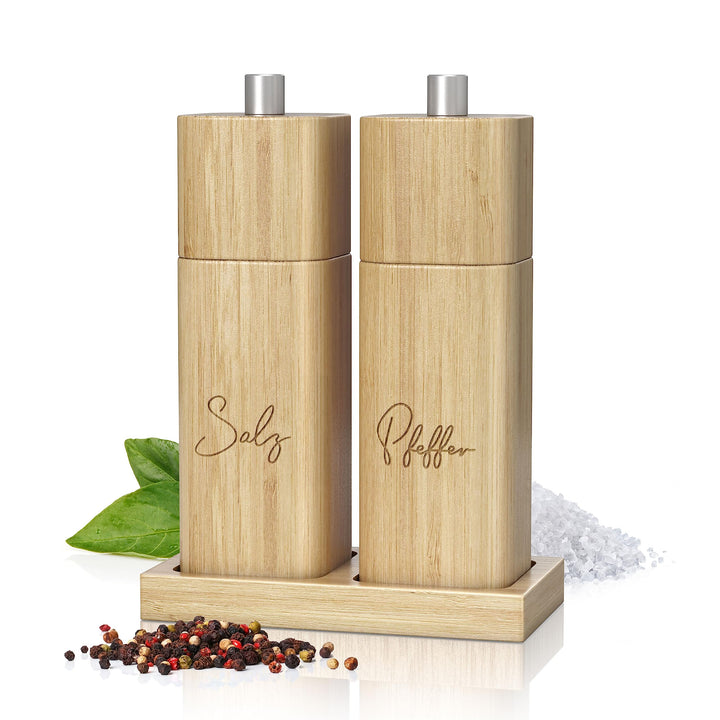 ELBFUCHS® Salz und Pfeffermühle Holz Gross [NEU] Zeitloses 2-er Set Pfeffer und Salzmühle mit Kerami