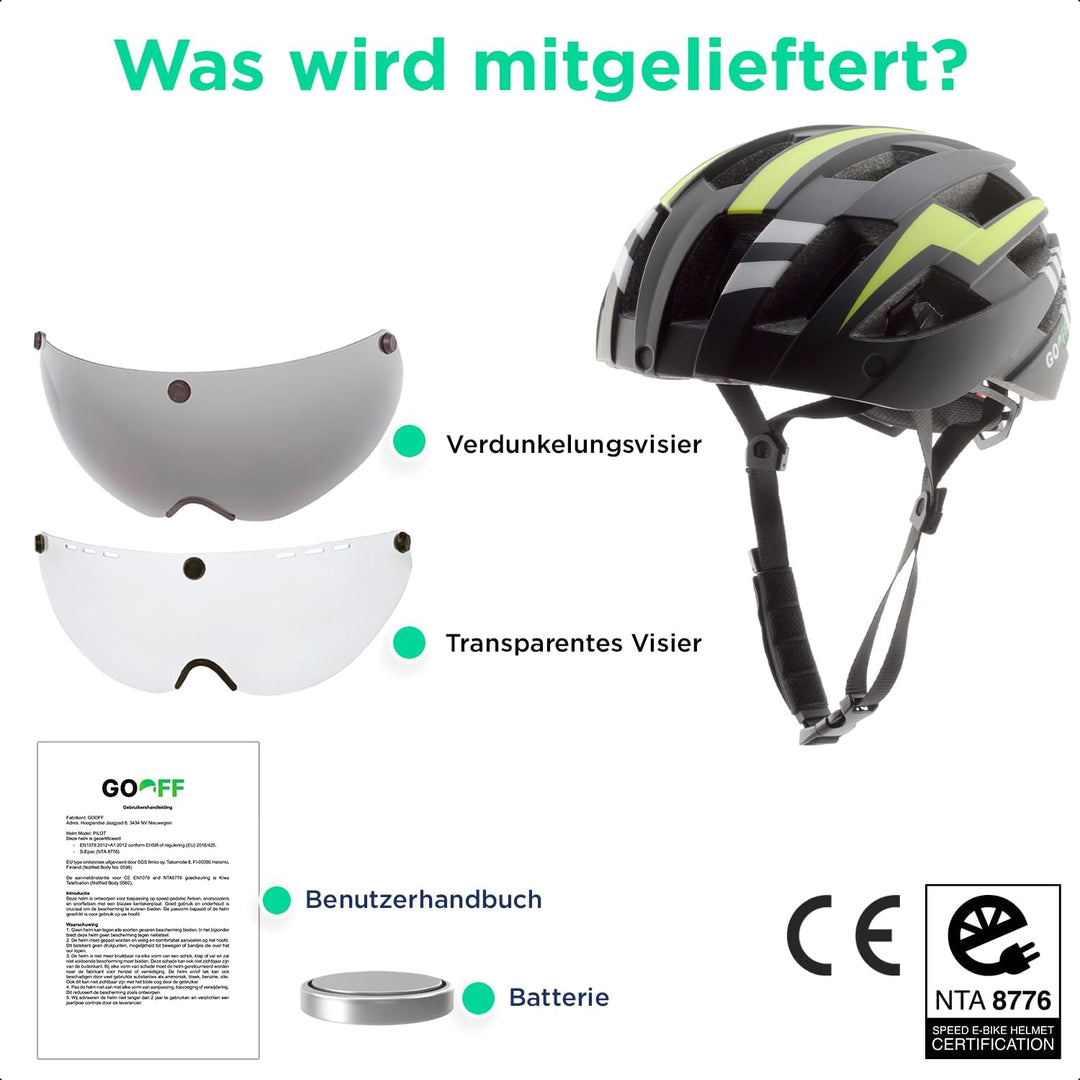 GOOFF Blitz Fahrradhelm – Leichter Fahrradhelm für Damen und Herren mit 2 magnetische Visieren und L